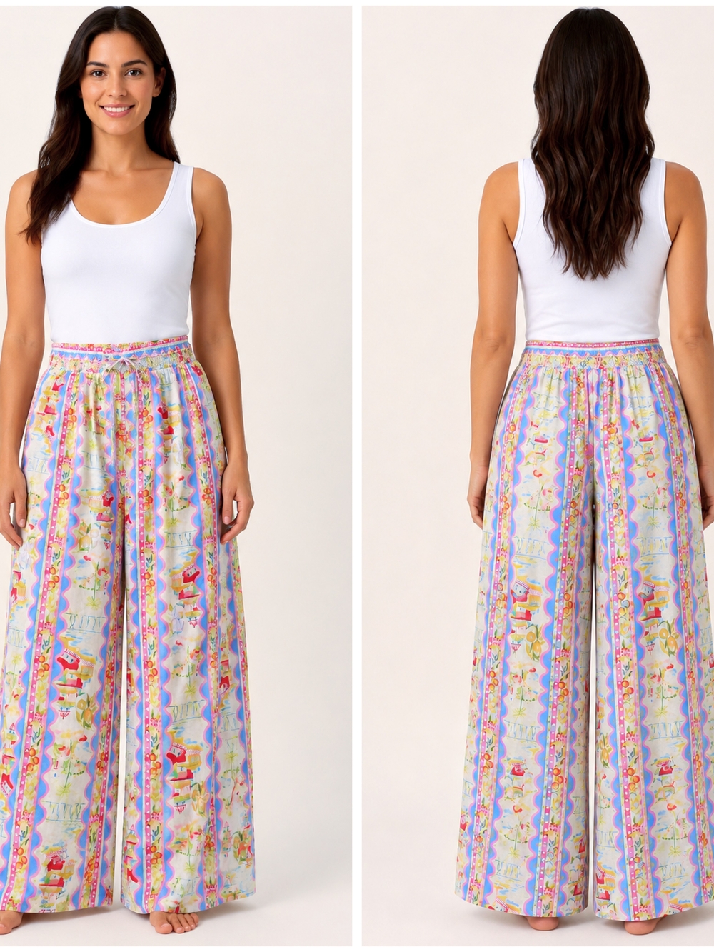 Wide-Leg Printed Palazzo Pants, XL